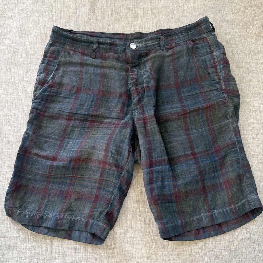 Massimo Alba 100% Linen Shorts Men's IT 48/US 32 Plaid Luxury Italian Resort